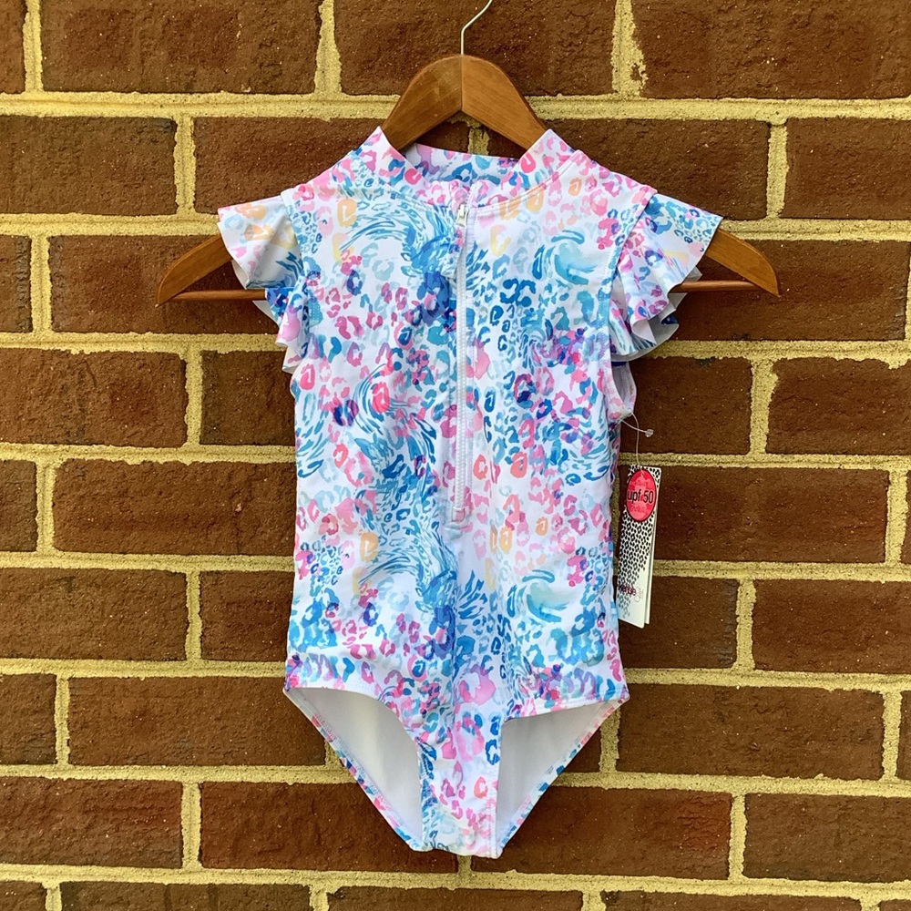NWT Kensie Girl Rash Guard Animal Print Pink Blue 6X